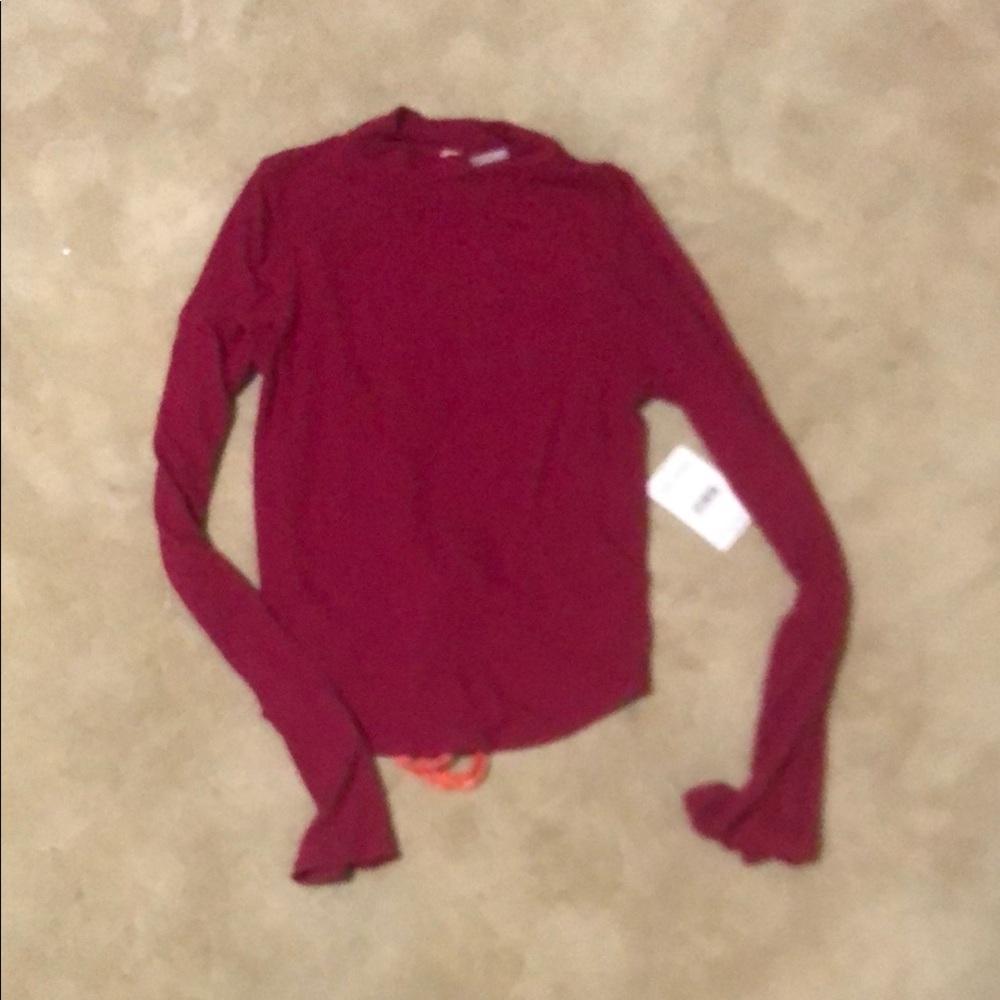 Free People Long Sleeve Crewneck Top - Wine